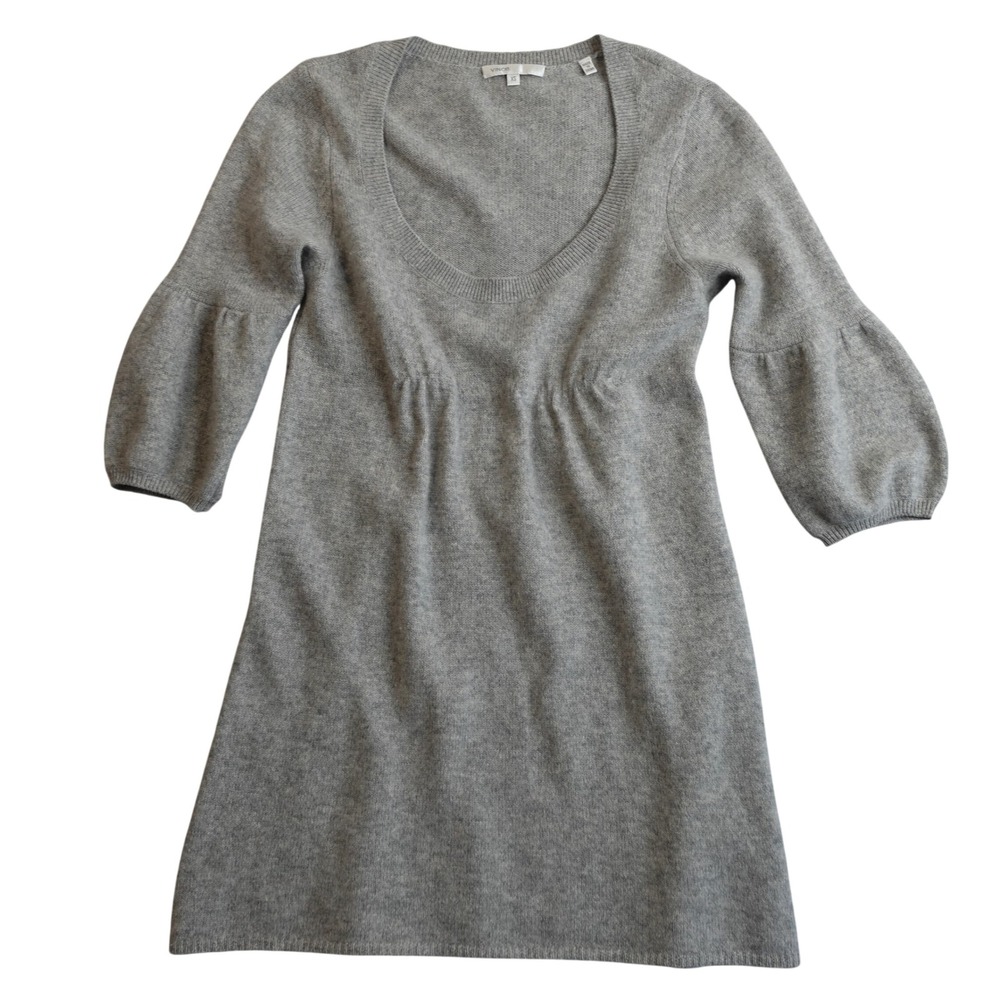 Vince 100% Cashmere Scoop Neck Tunic Sweater Womens XS Gray 3/4 Sleeve Y2K Top